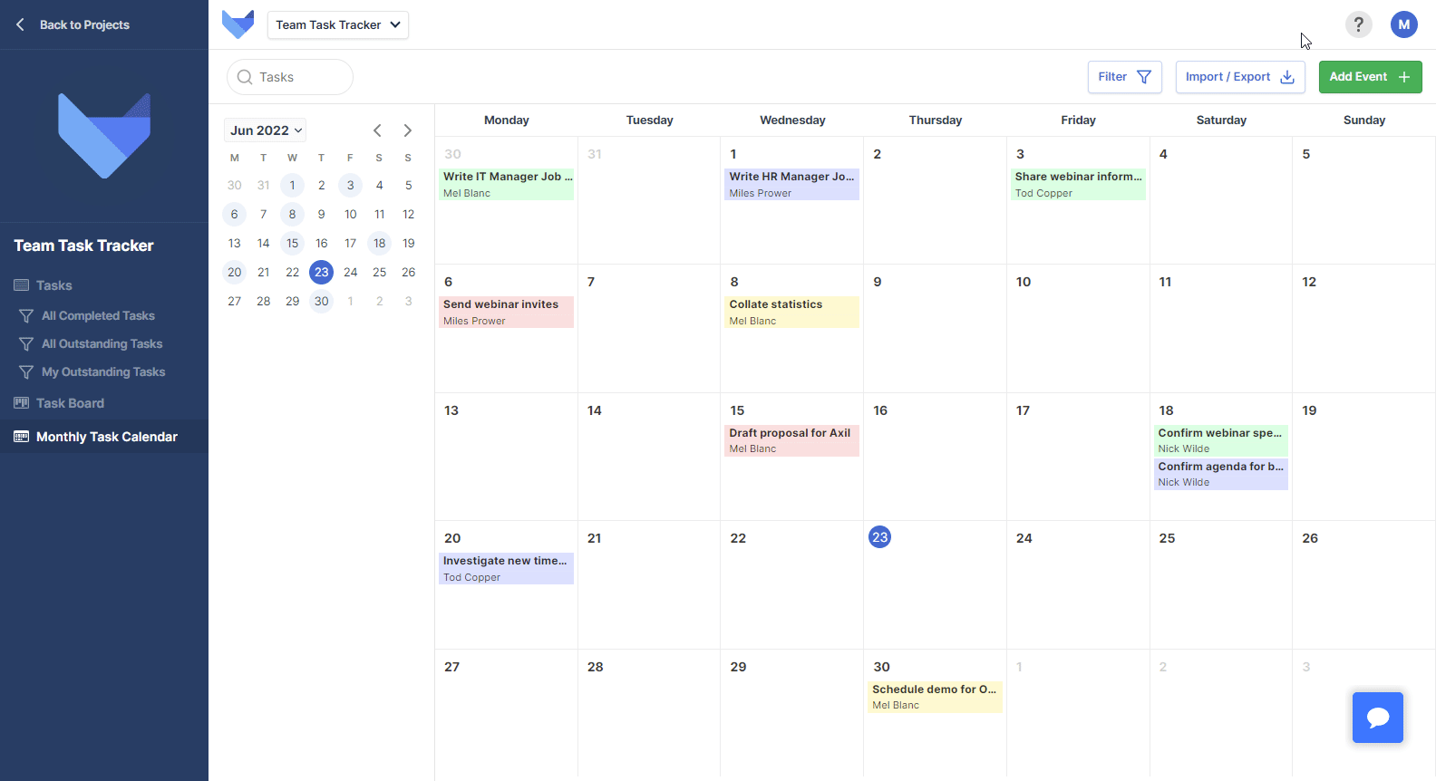 Creating a new calendar event