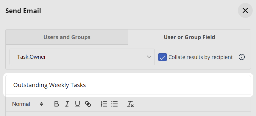 Workflow Email Subject Text box