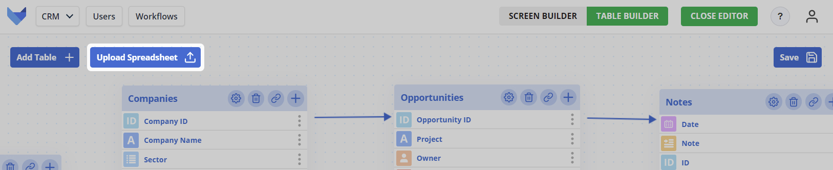 Upload Spreasheet Button Table Builder